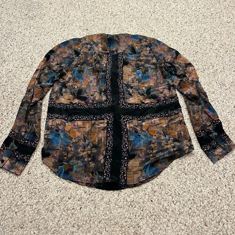 Tolani Silk Floral Button Down Long Sleeve Shirt S Artsy Art to Wear Boho Casual - Picture 6 of 6